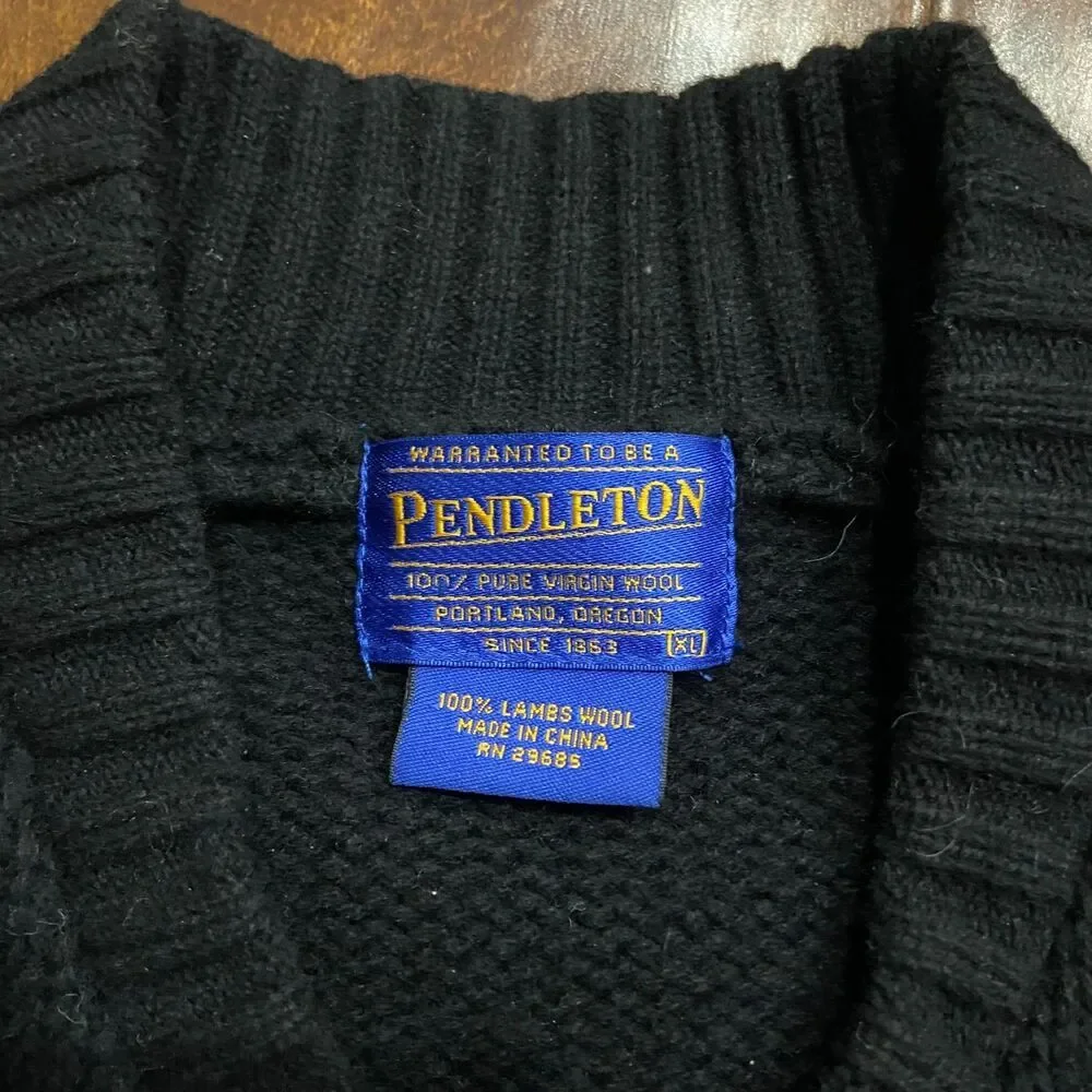 Pendleton Vintage Wool Knit Aztec Southwestern Zip Up Sweater Black Red Men's XL - Picture 7 of 9